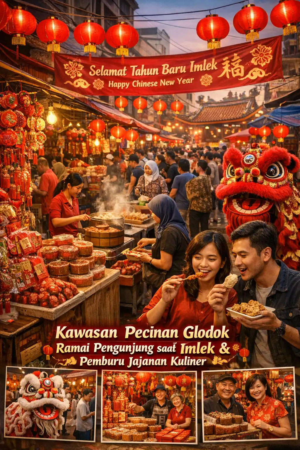 Kawasan Di Pecinan Glodok Ramai Pengunjung dan Pemburu Jajanan Kuliner Saat Imlek